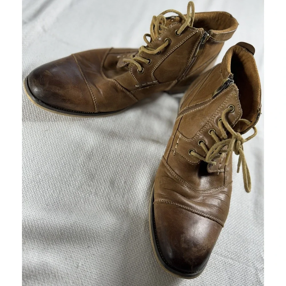 Steve Madden Boots Mens Size 9.5 Leather Jabbar Lace Up Zipper Casual‎ Shoes